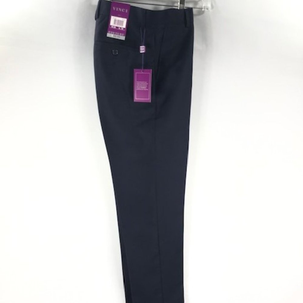 VINCI Men's Navy Slim Fit Dress Pants Flat Front